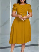 Vestido Moda Evangélica Com Modelagem Cintura - Midi