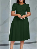 Vestido Moda Evangélica Com Modelagem Cintura - Midi
