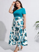 Vestido Estampa Floral e Cintura Marcada Plus Size - Annabelle lojasoeconomia Azul G