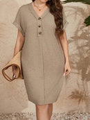 Vestido Falsos Botões Plus Size - Pauline lojasoeconomia Caqui G