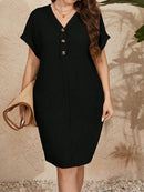 Vestido Falsos Botões Plus Size - Pauline lojasoeconomia Preto G