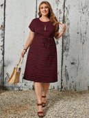Vestido Plus Size Listrado - Adele lojasoeconomia Vermelho G