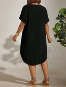 Vestido Textura Leve e Manga Morcego Plus Size - Britney lojasoeconomia