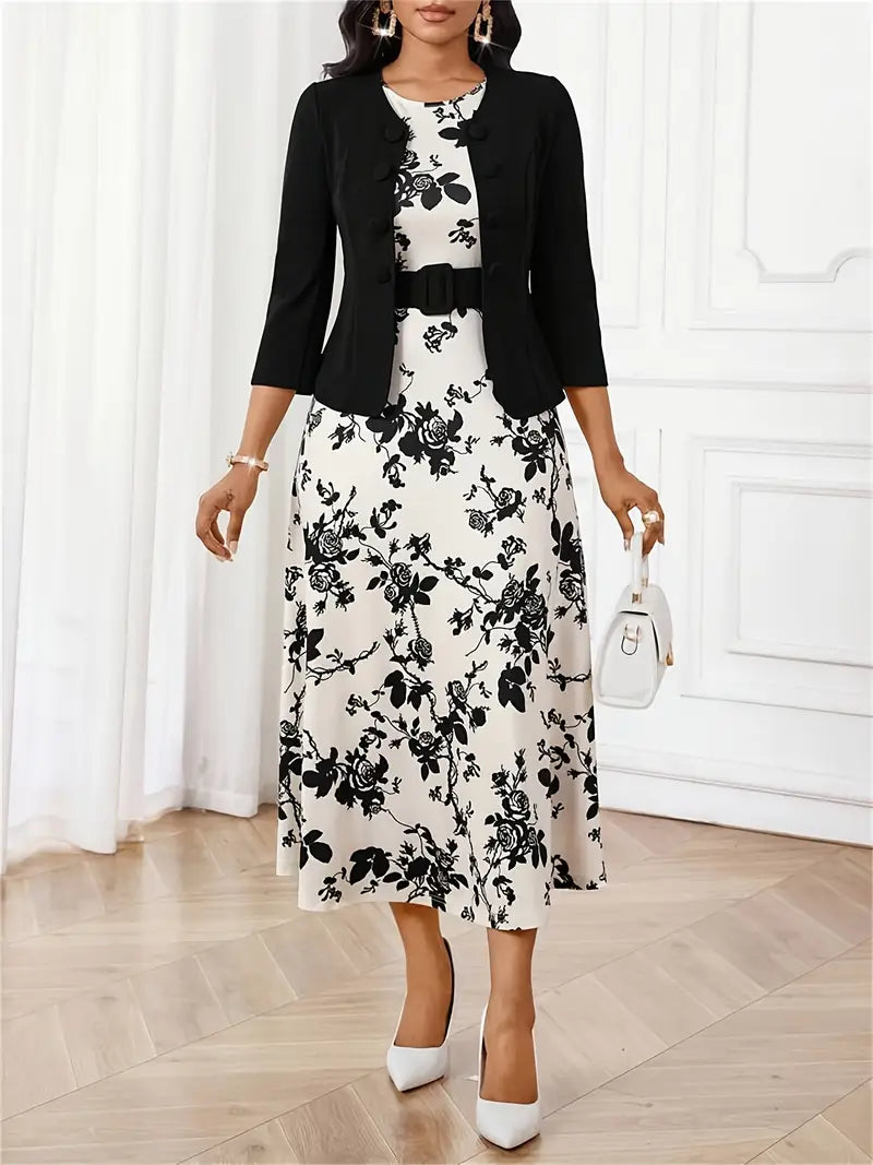 Vestido Moda Evangélica Com Modelagem Cintura + Jaqueta - Valéria