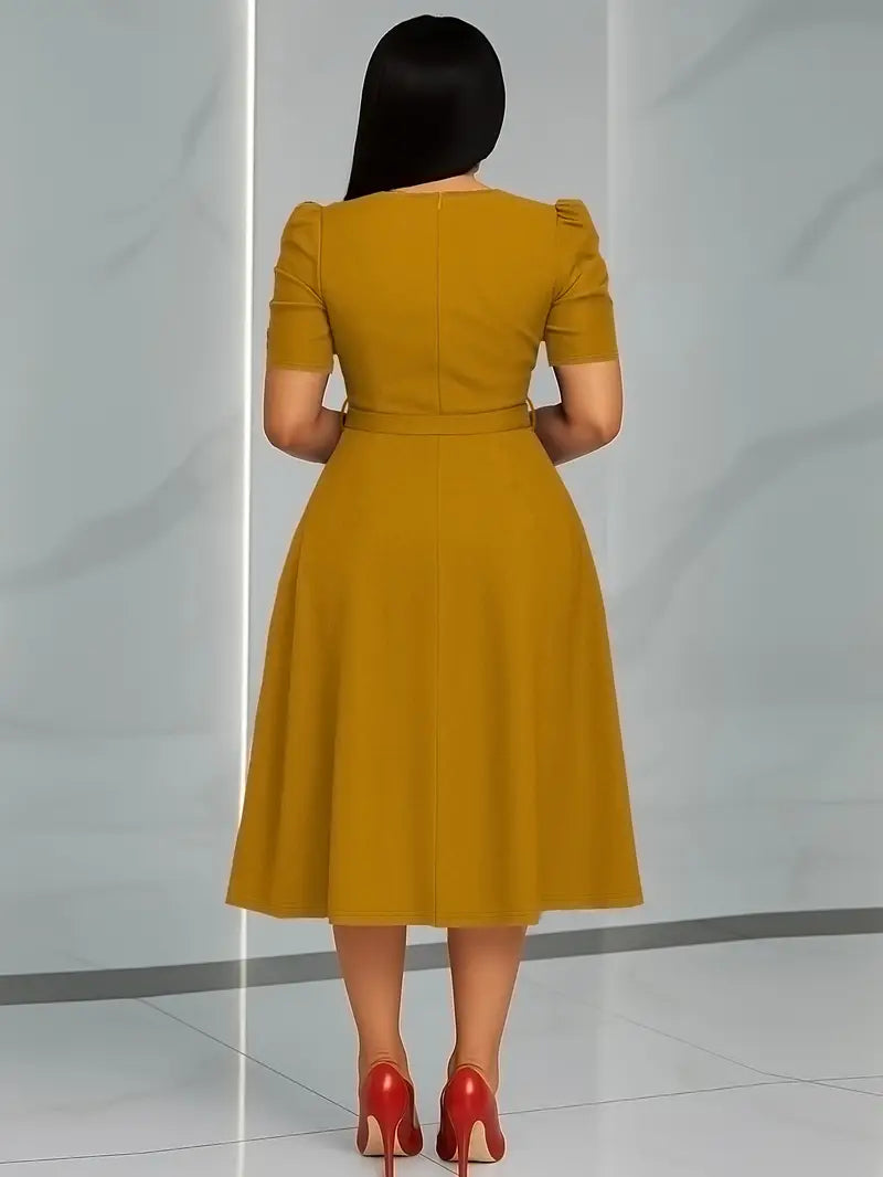 Vestido Moda Evangélica Com Modelagem Cintura - Midi