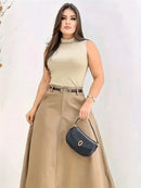 Saia Cintura Alta Moda Evangélica Com Modelagem - Pauline