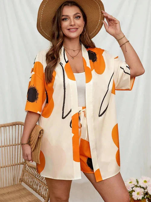 Conjunto de Quimono e Shorts Plus Size - Louise lojasoeconomia Laranja G 