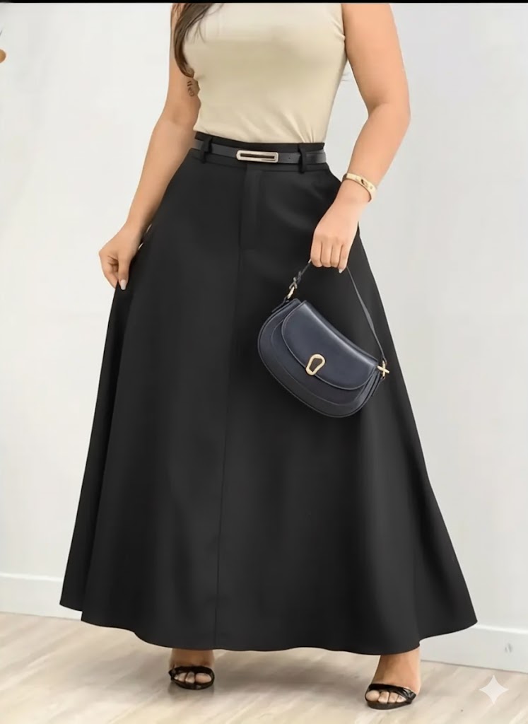 Saia Cintura Alta Moda Evangélica Com Modelagem - Pauline