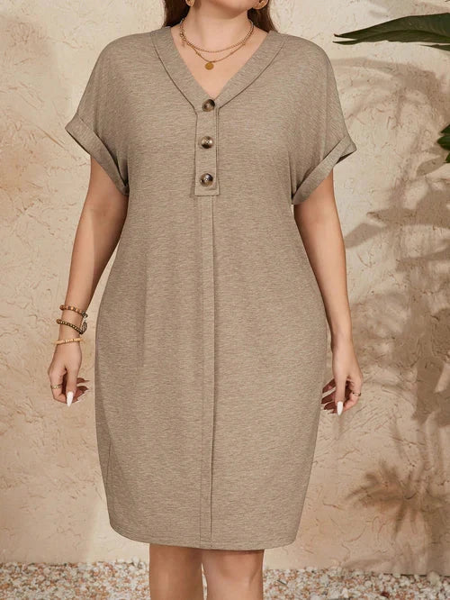 Vestido Falsos Botões Plus Size - Pauline lojasoeconomia 