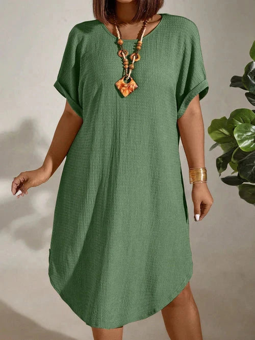 Vestido Textura Leve e Manga Morcego Plus Size - Britney lojasoeconomia 