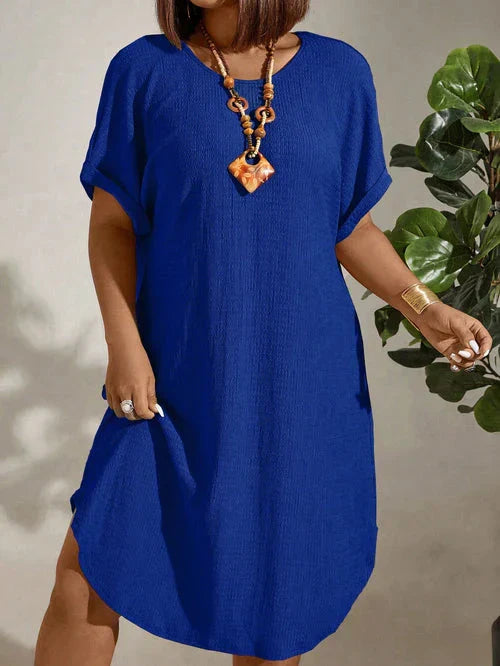Vestido Textura Leve e Manga Morcego Plus Size - Britney lojasoeconomia Azul G 